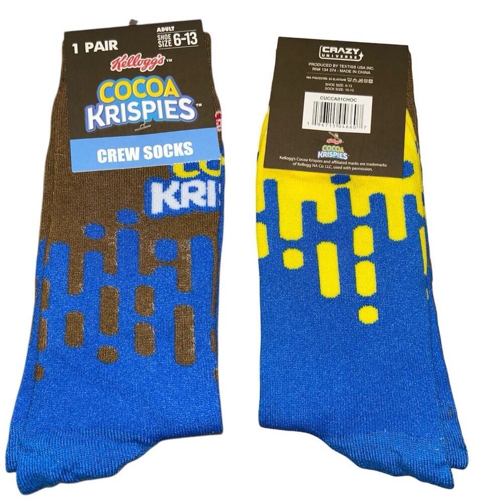 1x Rice Krispies Novelty Crew Socks Adult Set Size 6-13